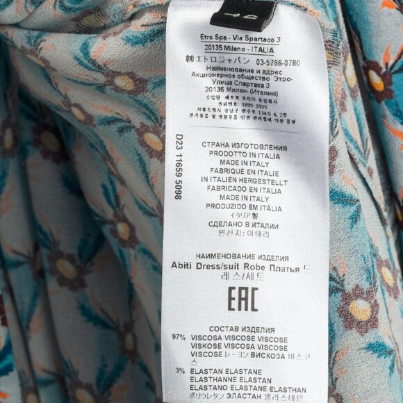 Etro PF/23 Azzurro Floralia Crepe Midi Wrap Dress - Picture 10 of 11
